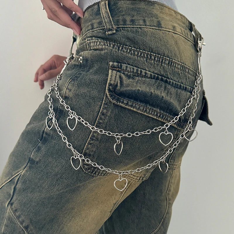 Unisex Jeans Pants Chain Belts For Men and Women Punk Metal Crescent Geometric Bag Chain Hip Hop Hipster Cool Street keychain