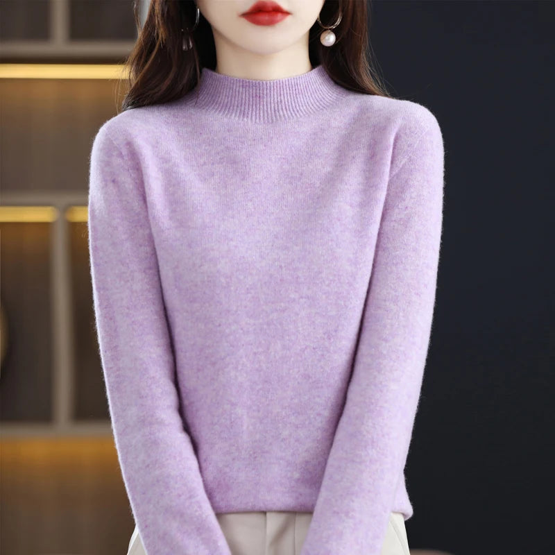 100% Pure Wool Half Turtleneck Pullover In  Cashmere Sweater Women's Casual Knit Top Women's Coat