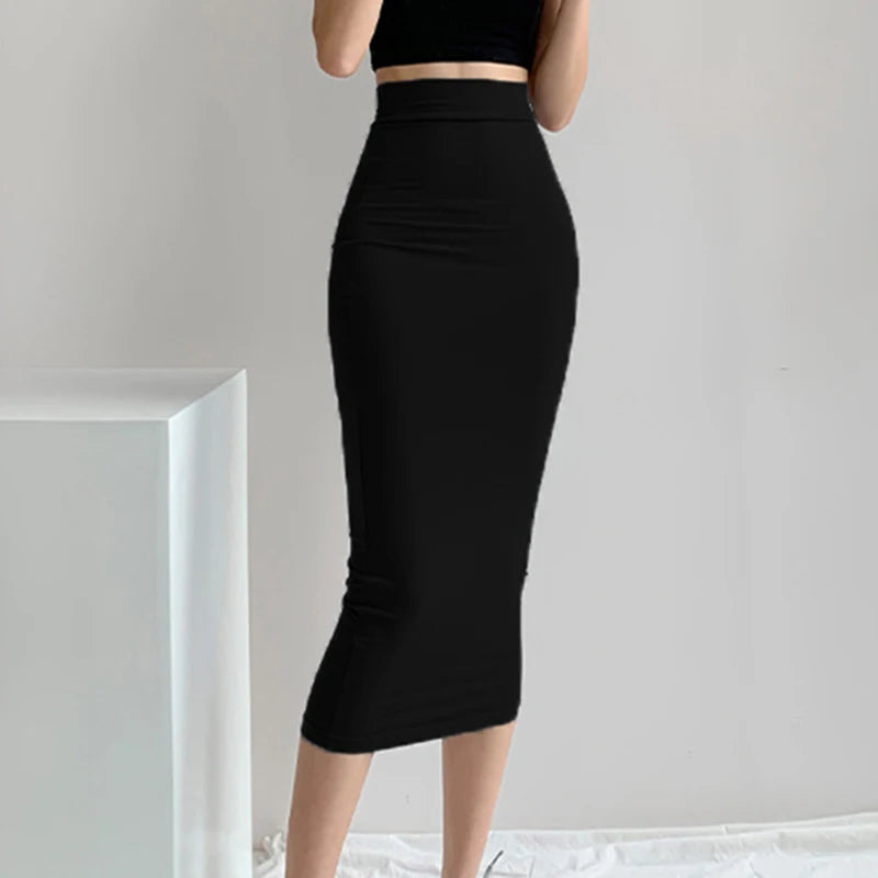 High Stretch Tight Skirt High Waist Midi Skirt
