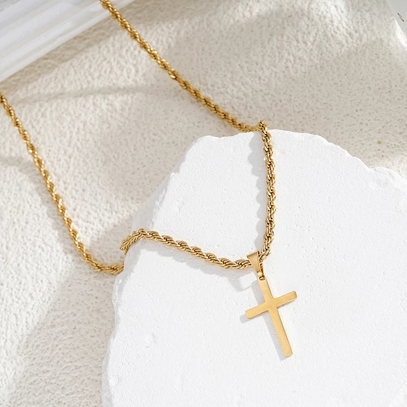 Stainless Steel Cross Pendant Necklace for Men Women Minimalist Gold Color Jewelry Male Female Necklaces Chokers Gifts
