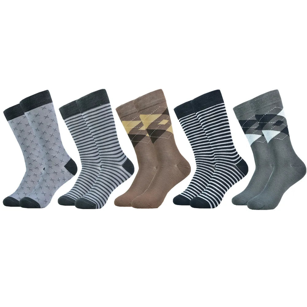5 Pairs of  Men's Mid-Calf Socks - Soft, Breathable, Moisture-Wicking Bamboo Fiber for All Season Wear