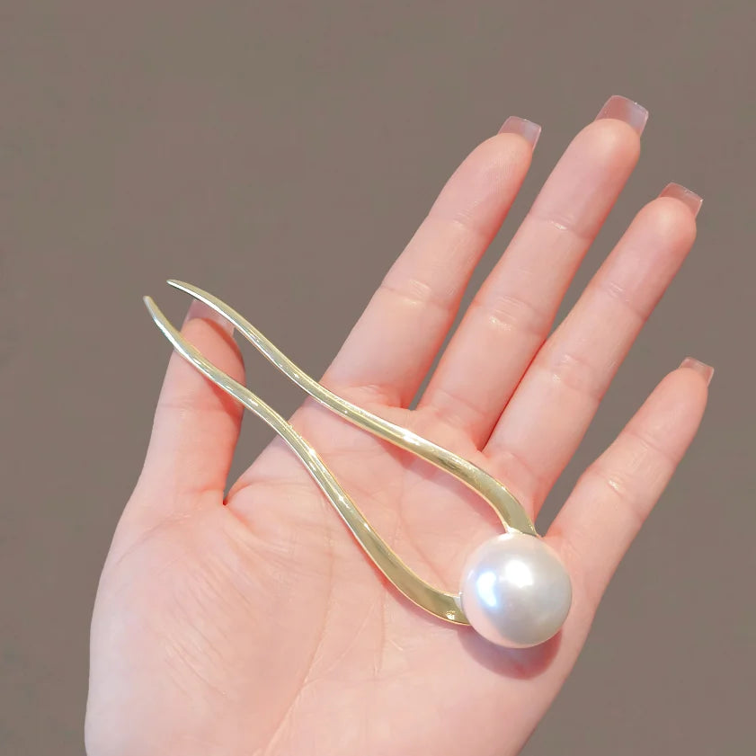 Pearl Hairpins U-shaped Metal Shell Hair Clip Pins Women Girls Hair Sticks Bun Maker Hair Styling Accessories Gifts