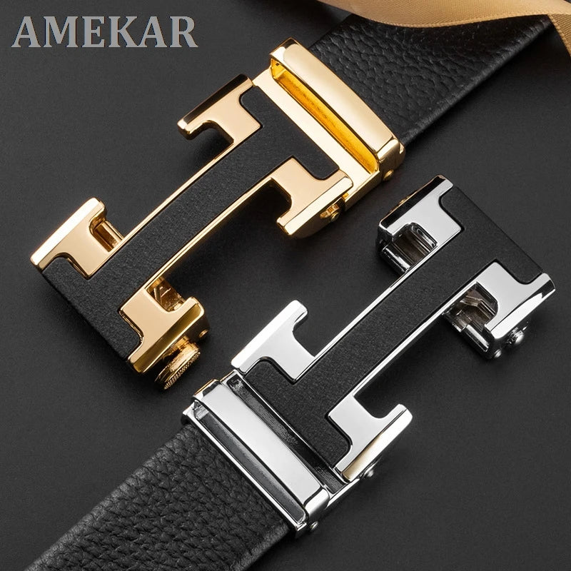 Luxury Vintage H Automatic Buckle Belt High Quality Alloy Designer Buckle Genuine Real Leather