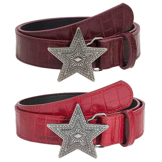 Retro Women's Belt Fashion Trend All-match Jeans Accessories  Five-pointed Star Buckle Pu Waistband