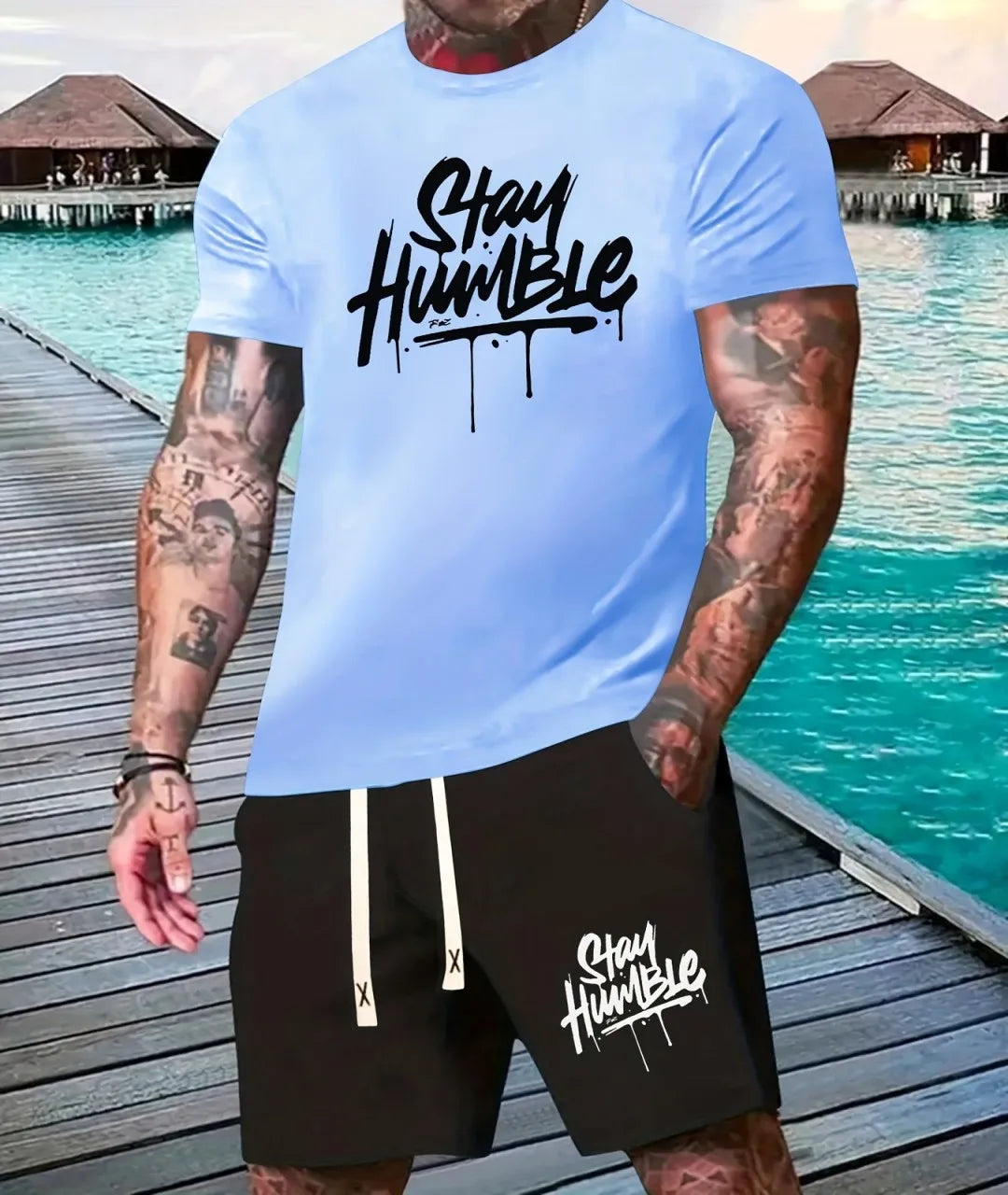 summer 3D digital printed men's suit Fashion short sleeve shorts suit Outdoor street men's sports shorts Summer daily