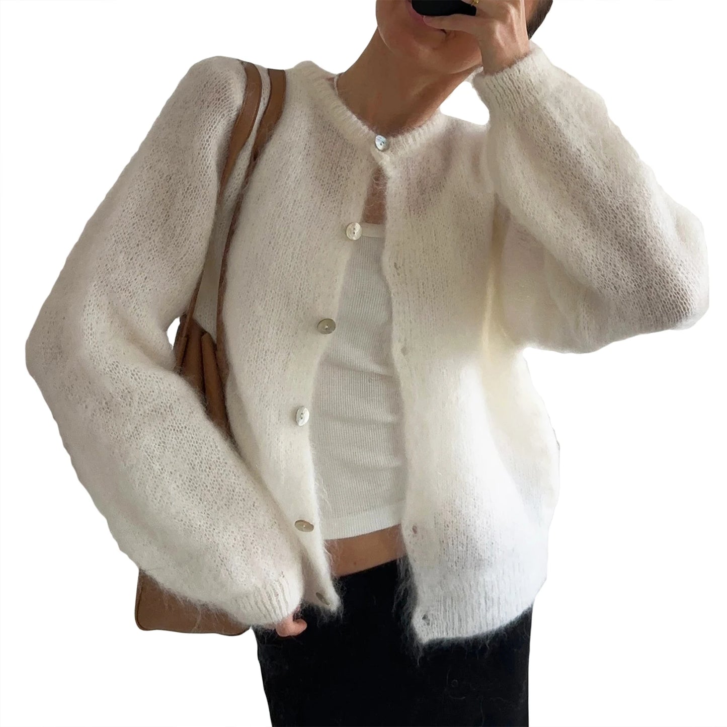 V-Neck Button Up Cardigans Cozy Lightweight Knit Sweaters with Pockets