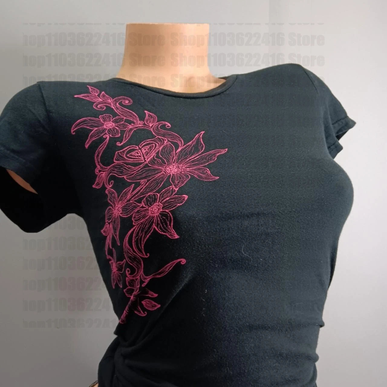 American Gothic Retro 90s Emo Tops  Flower Graphic T Shirts Slim Vintage Short Sleeve T-shirt