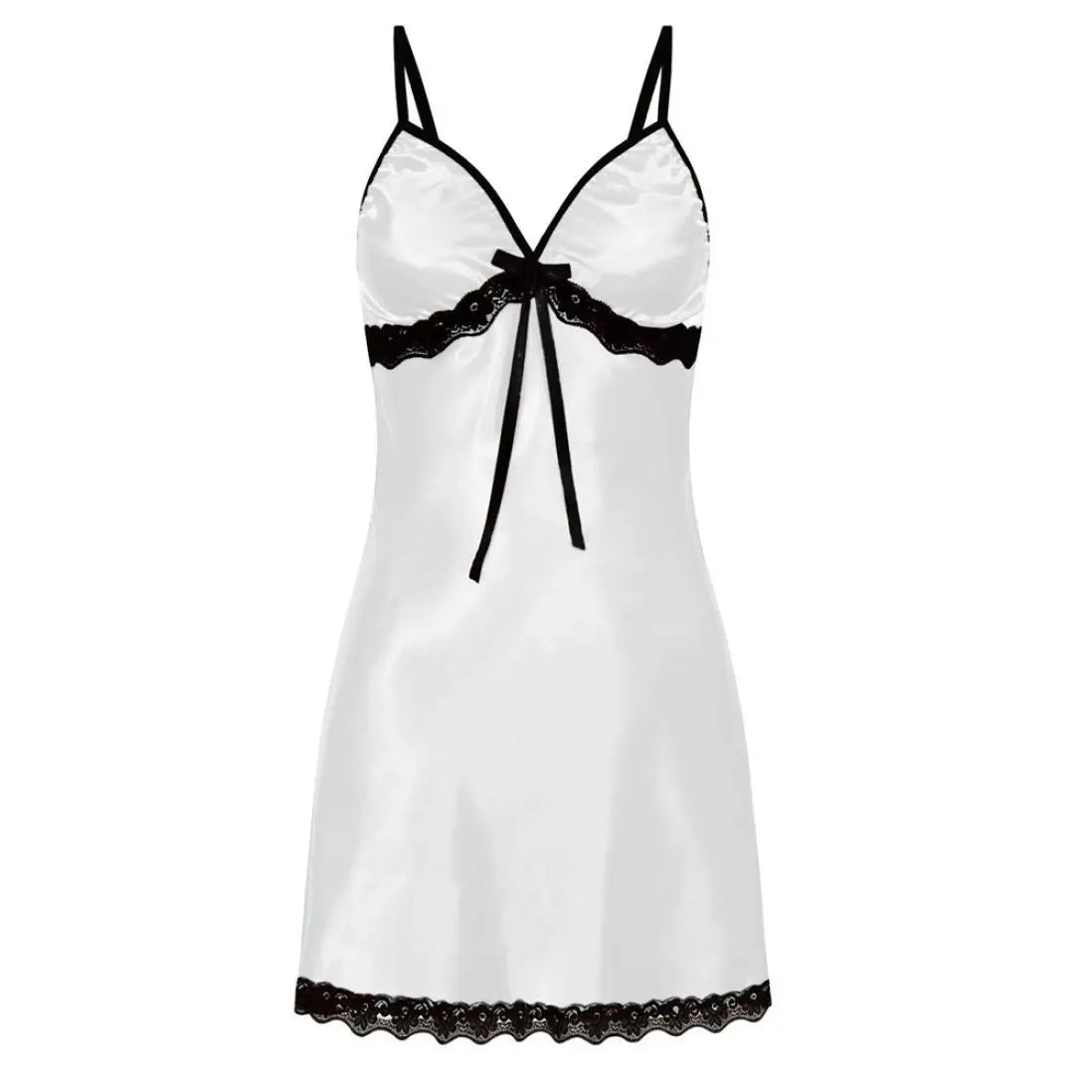 2-Piece Lingerie Set Sheer Lace Front with Bow Detail Deep V-Neck Nightgown Matching Thong Intimate
