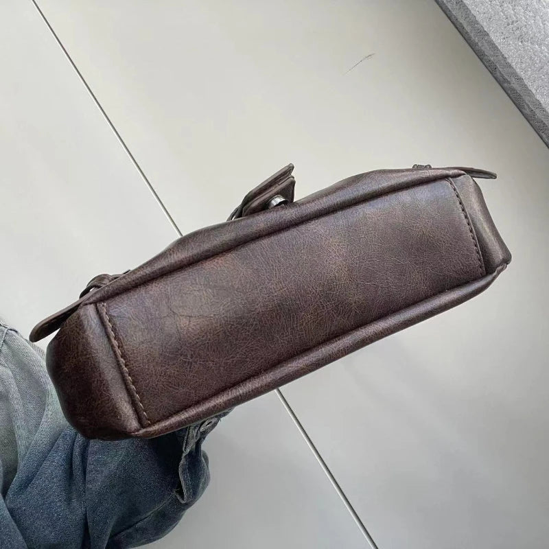 Spring Hot Selling Maillard Style Retro Style Small Bag Wasteland Style Vintage Leather Shoulder Armpit Bag