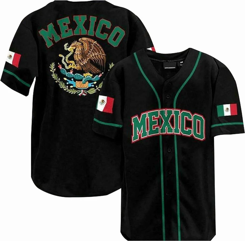 Mexico Flag Badge Baseball Jersey Men's Women's Short Sleeve Jersey Men's Oversize Streetwear Short Sleeve Sports