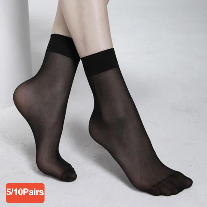 5/10 Pairs High Quality Women Velvet Socks Pack Female Summer Thin Silk Transparent Sexy Ankle Nylon Socks Set