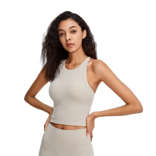 Comfy Cross Back Wide Strap Push-up Sports Bra Shock Proof Running Fitness Crop Top Crew Neck Padded Workout Yoga