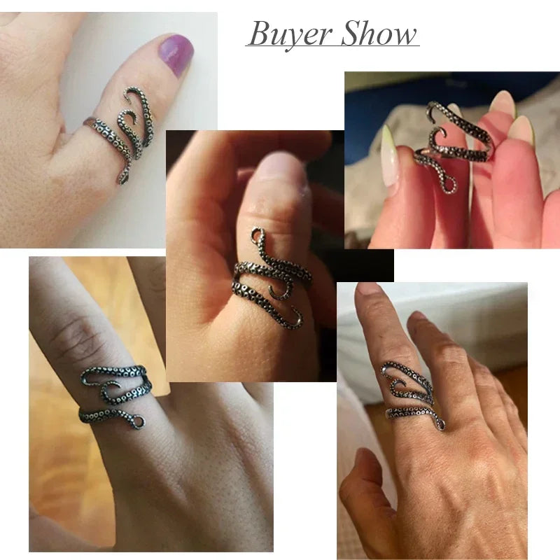 Creative Octopus Rings for Men Deep Sea Monster Squid Finger Tentacles Ring Animal Jewelry  Adjustable