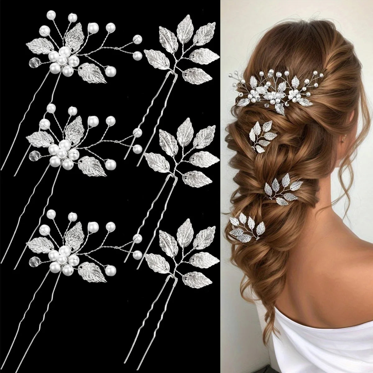 Pearl Flower Hair Comb  Wedding Hairpin Alloy Leaf  Shaped Hair Clips Floral Headpiece Bridal Hair Jewelry Accessories