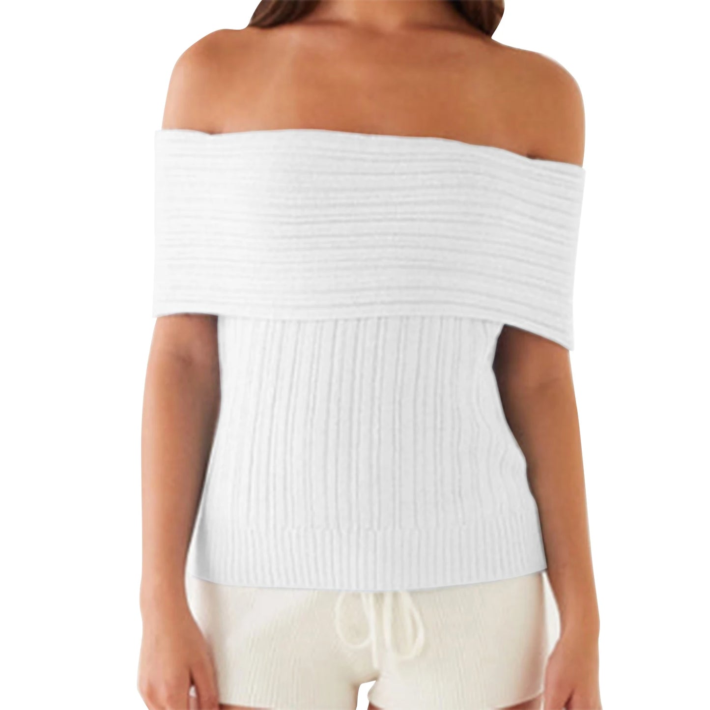 Women s Ribbed Off Shoulder Crop Top with Boat Neck and Sleeveless Design  Fit Knitted T-Shirt Perfect for Spring and Summer