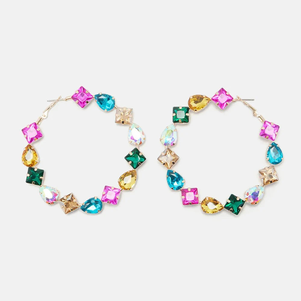 Colorful Geometric Hoop Earrings Piercing Jewelry  Fashion  Rhinestone Statement Earrings