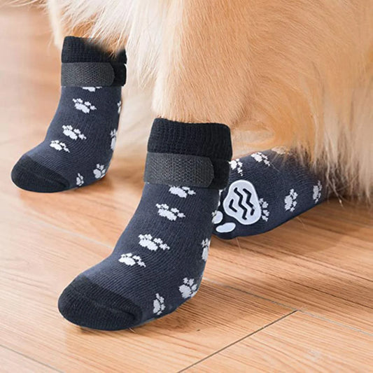 4Pcs Winter Warm Dog Socks Adjustable Anti Slip Skid Pet Shoes Socks Soft Breathable Paw Protector  Small Puppy Dogs