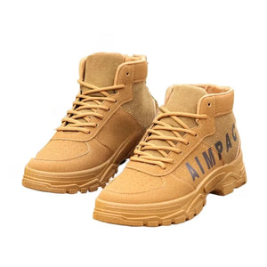 Men's Tactical Hiking Boots Leather/Canvas Outdoor Shoes, Wear-Resistant Hunting Sneakers for Mountain Trekking & Daily Walking