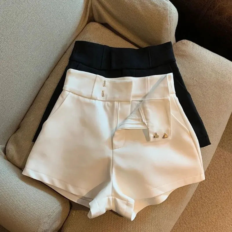 Women's Shorts Black/Cream Shorts Women's Elegance High Waisted Shorts A Line Slim Casual