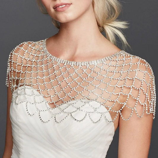 Mesh Rhinestone Shoulder Chain Necklace  Accessories  Body Chain Lingerie Jewelry