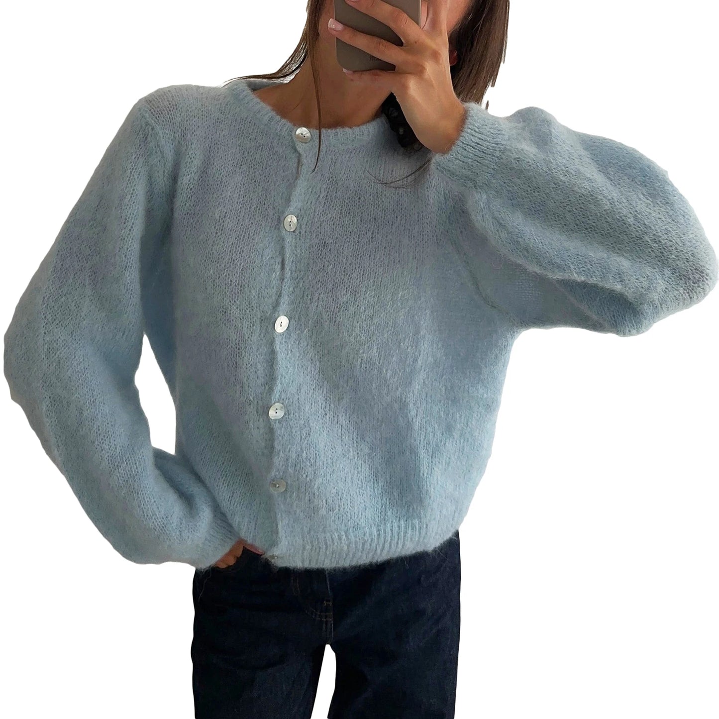 V-Neck Button Up Cardigans Cozy Lightweight Knit Sweaters with Pockets