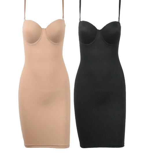 Slimming Full Length Shapewear Slips Straight Tube Dress Body Shaper Women Under Dresses Underwire Cup