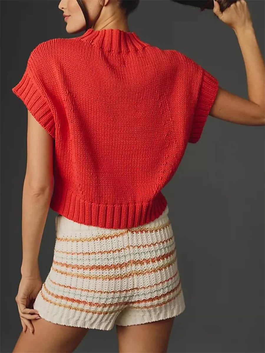 Women s Sleeveless Sweater Vest Heart Patterned O-Neck Knit Top Chic Street Style for Work or Weekend Outings