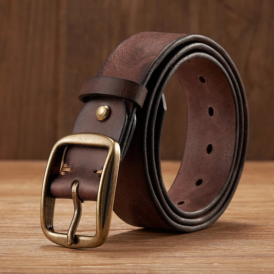 Thick Cowhide Copper Pin Buckle  Genuine Leather Belt Casual  Retro