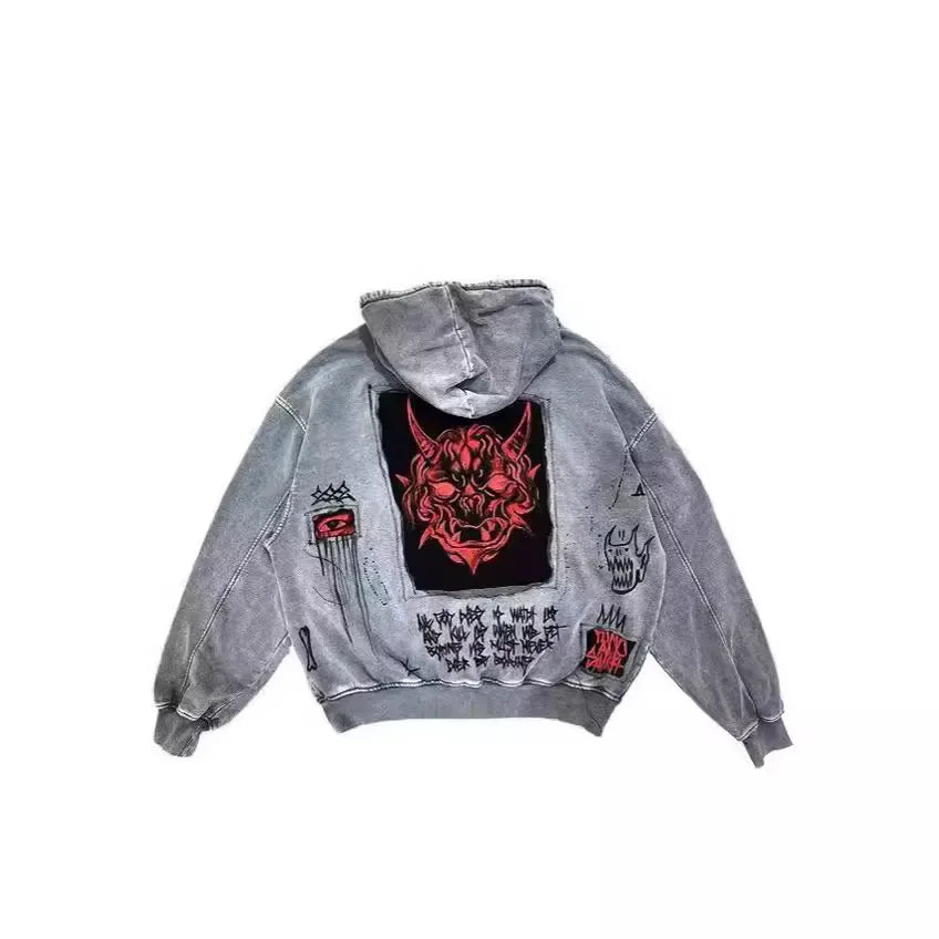 Women's sweatshirts Hoodie Sweatshirt Hip Hop Letter Vintage Skull Pattern Print Oversized Hoodie Jacket
