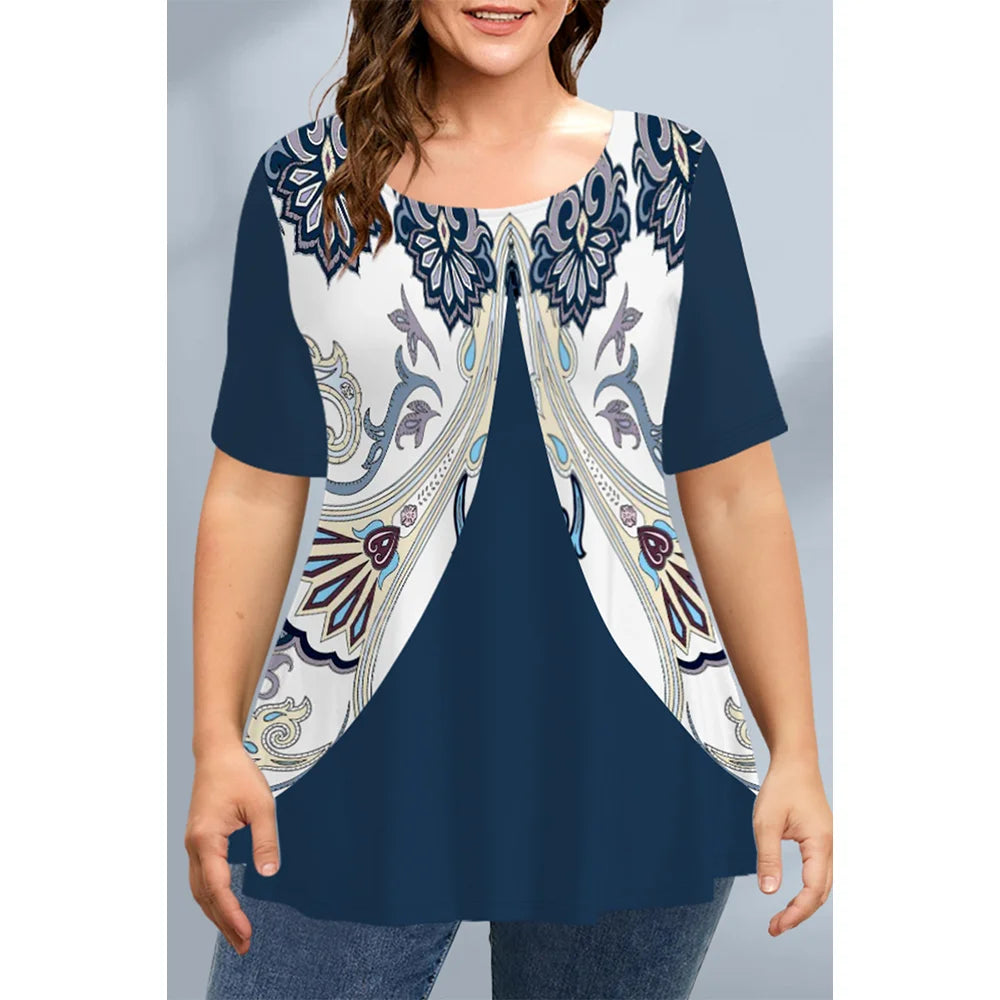 Women's T-Shirts Spring Clothing Floral Graphic O-Neck Pullovers Short Sleeve Tops Streetwear Oversized Apparel Ladies