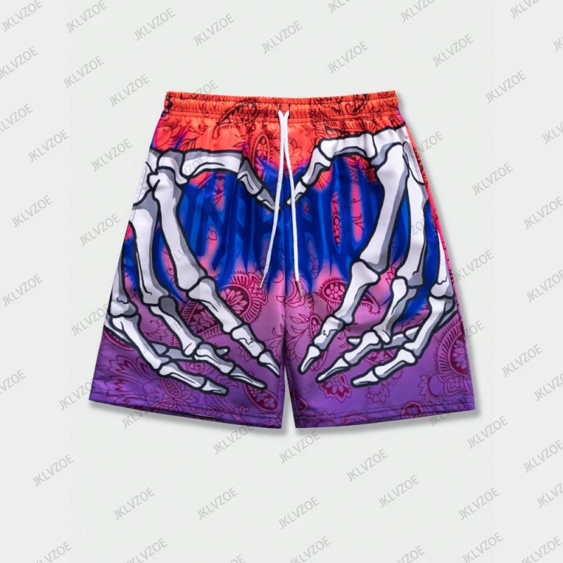 Summer Trend Skeleton Hand Graphic Beach Shorts For Men Fashion Cool 3D Printed Short Pants Loose Surfing Hip Hop Swim Trunks
