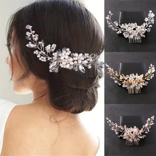 Crystal Rhinestone Flower Pearl Hair Comb Bridal Headband Hairpin Party Wedding Bridal Hair Accessories Jewelry
