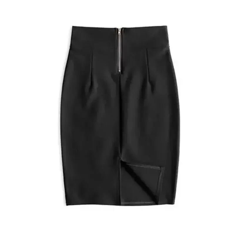 High Waist Skirt Midi Zipper Elastic  Office Pencil Skirt
