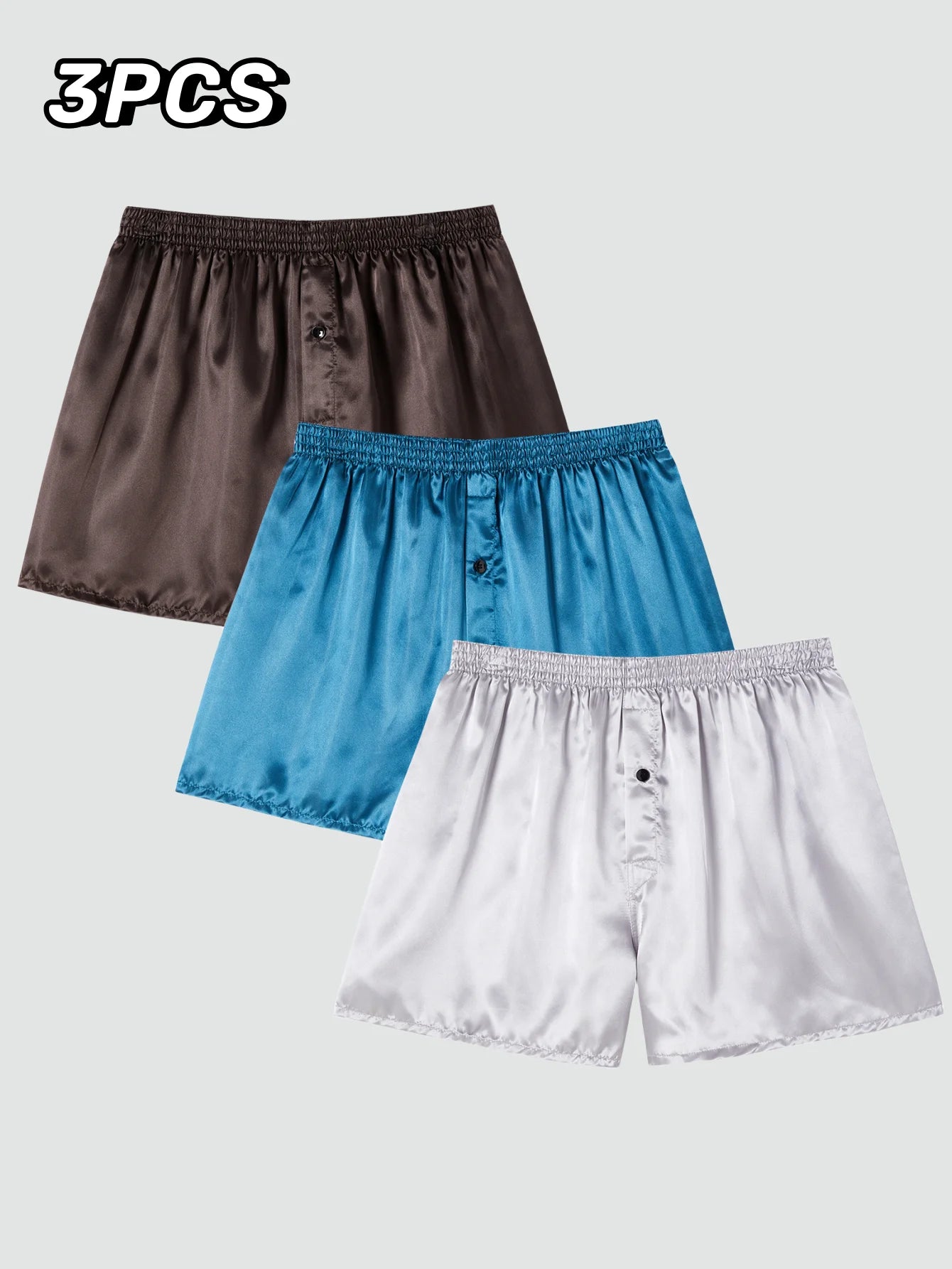 JupiterSecret 3pcs Men's Underwear Satin Casual Boxer Shorts Silk Feeling Sleep Shorts with Elastic Waistband and Button