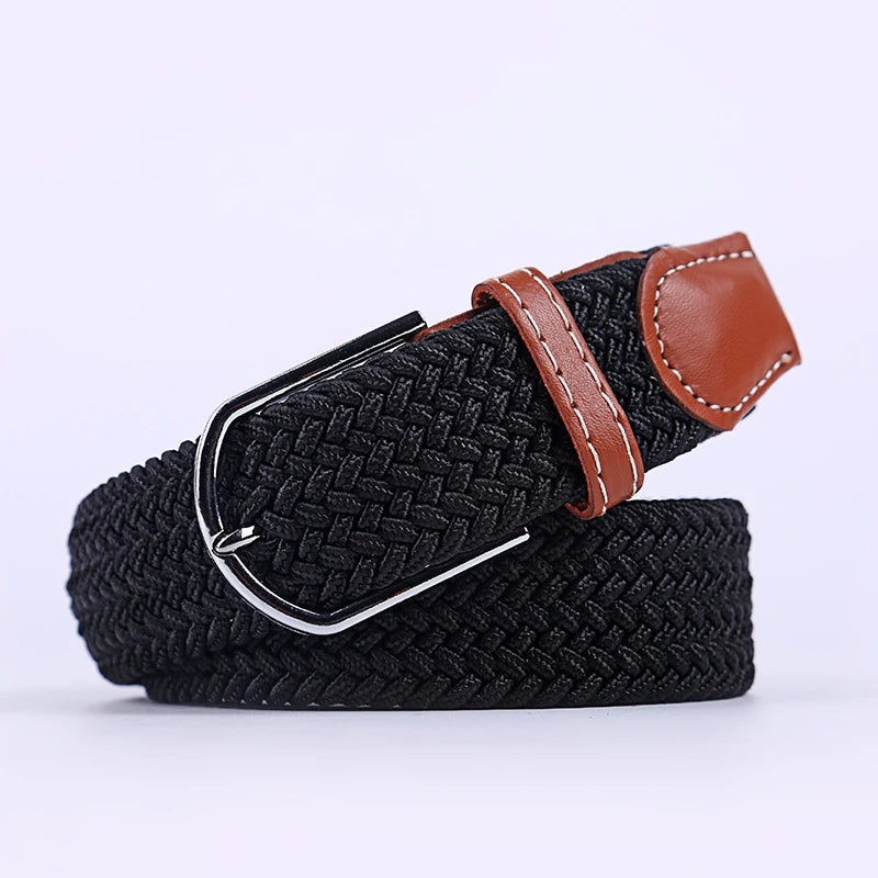 Casual Knitted Pin Buckle Belt Woven Canvas Elastic Expandable Braided Stretch Belts Women Jeans