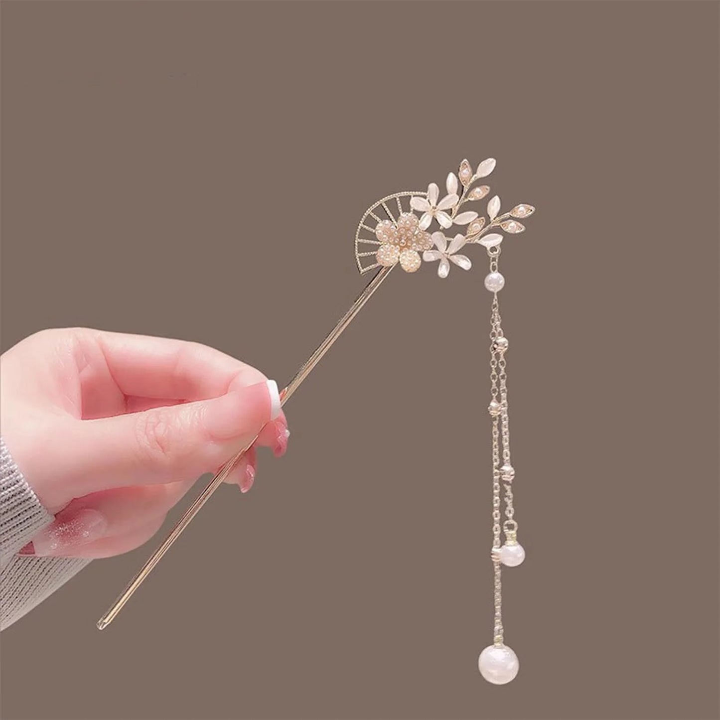 Classic Hair Stick Peach-blossom Hair Chopsticks Gold Plated Prong Updo Chignon Hairpin For Women Chinese Style