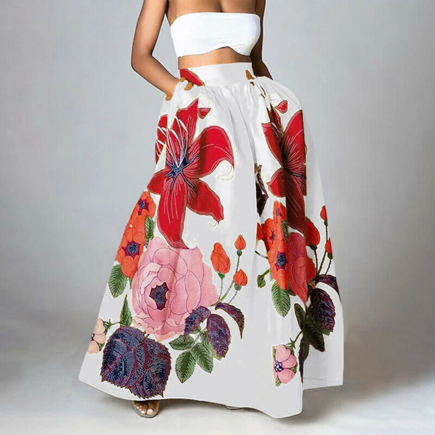 Bohemian Women Long Skirt Large Swing High Waist Floral Printing A-Line Skirt Women