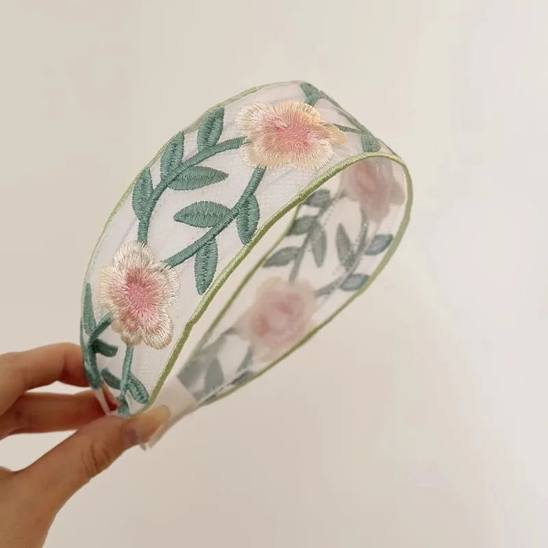 Elegant Chiffon Embroidery Flower Hairband For Women Sweet Hair Decorate Headband Hair Hoop Band Fashion Hair Accessories