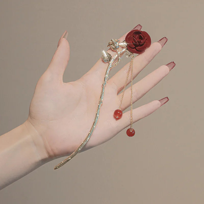 Vintage Rose Pearl Hair sticks for Women  Chinese Style Hairpin Fashion Hairpin Hair Charms Flower Hair Accessories