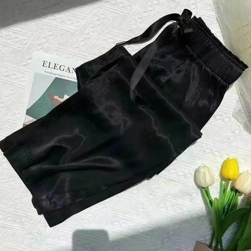 Ice Silk Wide Leg Pants  Summer Thin Satin Casual Pants Women's High Waisted Straight Leg Pants Long Trouser