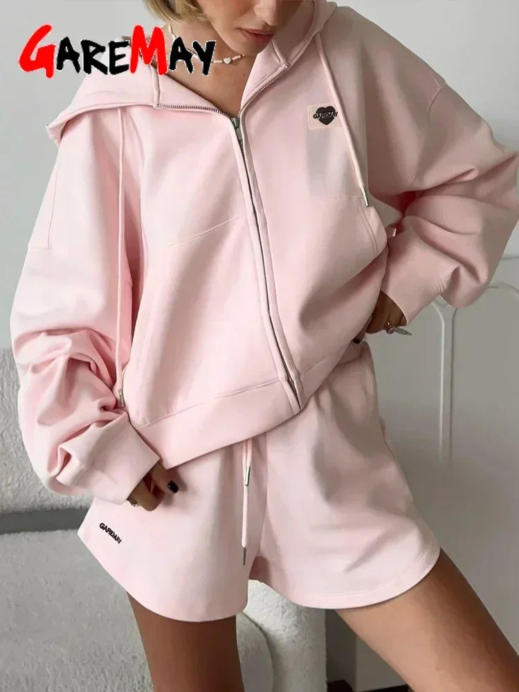 Women's Summer Suit with Shorts Cotton Oversize Top and Shorts Set Two-piece Casual Tracksuit with Shorts for Women