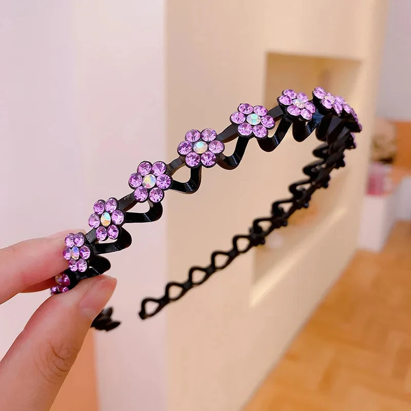 Non-slip Rhinestone Headbands Solid Wave Hairbands for Women Bezel Fashion Hair Hoop Ladies Boutique Hair Accessories