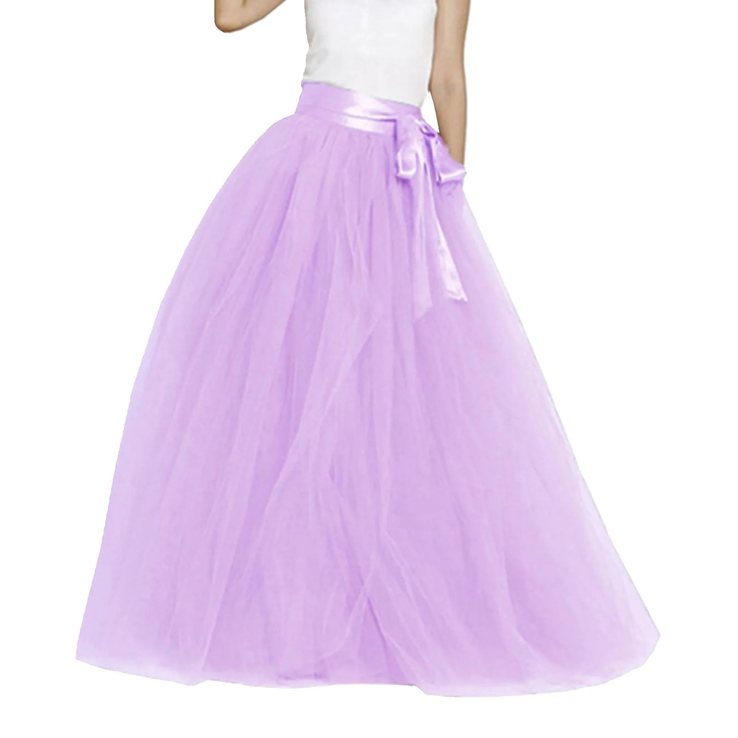 Women's Mesh Maxi Skirt Elastic High Waist Large Swing Long Skirt A Line Belt