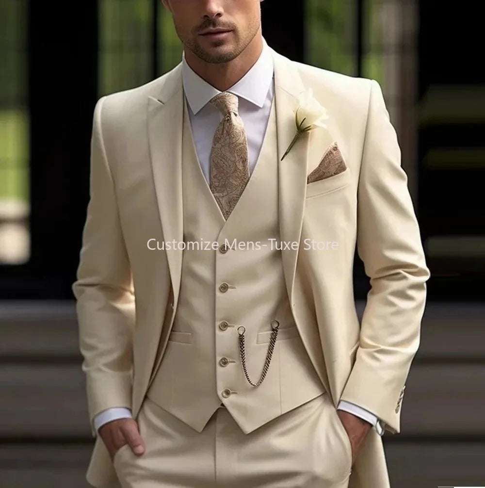 Men Business suits Tuxedos Formal 3 Piece Set Jacket Vest Pants Single Breasted Groom Groomsman Prom Wedding Party
