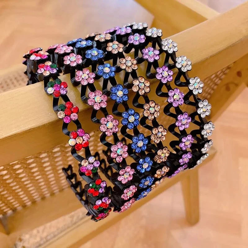 Non-slip Rhinestone Headbands Solid Wave Hairbands for Women Bezel Fashion Hair Hoop Ladies Boutique Hair Accessories