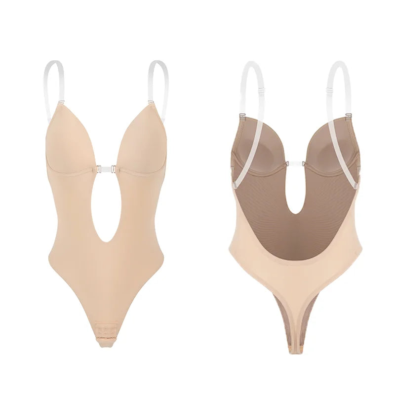 Thong Bodysuits Lingerie Backless Deep V Neck Shaper Invisible U Plunge Corset With Bras Shapewear