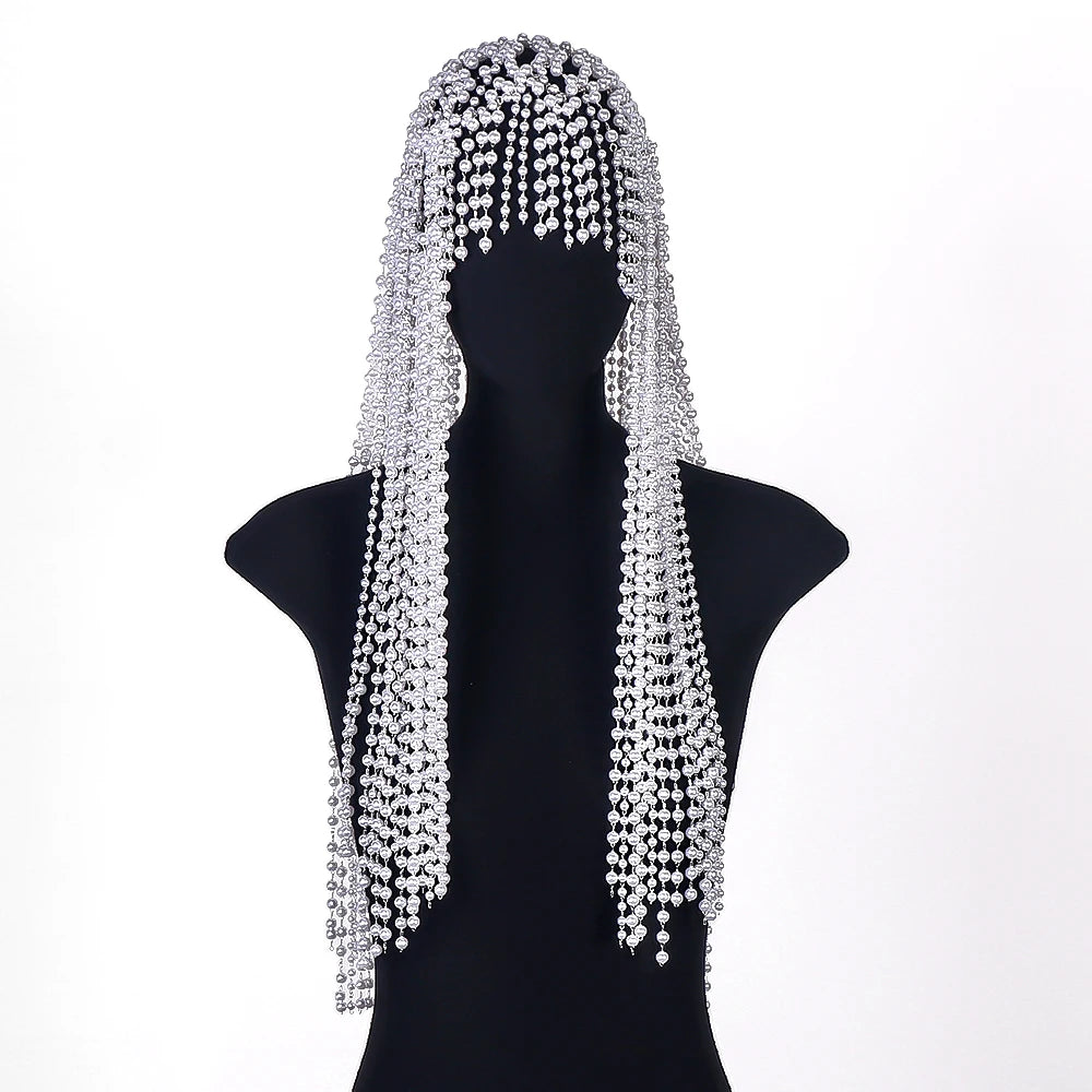 Pearl Rhinestone Wedding Great Gatsby Tassel Headpiece Flapper Hairpiece Cleopatra Hair Accessories