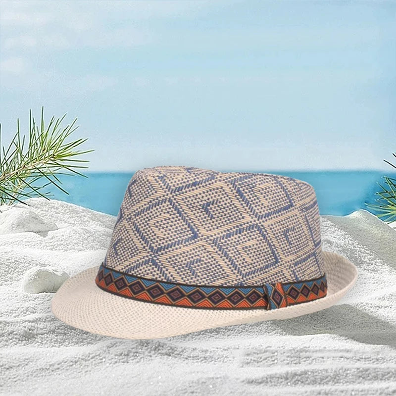 Unisex Wide Brim Straw Sun Hat with Breathable Mesh Design and Stylish Western Flair for Beach Vacation
