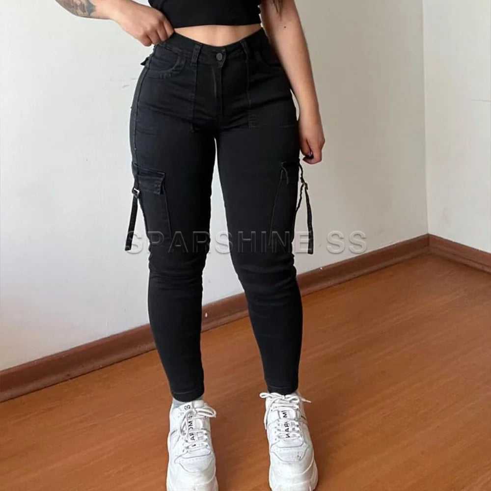 Vintage  Retro  High Waist  Casual  Cargo Pants