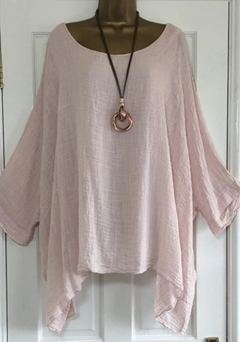 Women's Clothing Fashion Batwing Sleeve Solid Color Loose O-Neck 3/4 Sleeve Casual Elegance